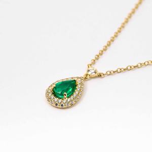 Luxury 14K Solid <b>Gold</b> 3.60ct Pear Shape Emerald and Diamond Pendant <b>Necklace</b> Dainty Fine Jewelry Perfect Gift for Women Birthday - Product Image 6