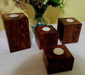 เชิงเทียนไม้แบบเรียวเล็กสไตล์ชนบทแบบทำมือหมุนไม้ธรรมชาติอบอุ่นบ้านสปาคาเฟ่ - Product Image 1