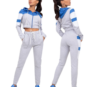 Women's Custom Logo Cotton Sweatsuit Set Breathable Crop Top <b>Hoodie</b> and Jogger for Autumn for Adults - Product Image 4