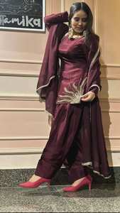 Café Farshi Shalwar Kameez brodé soie traditionnelle pakistanaise robe pour femmes indien pakistanais culturel ethnique porter - Product Image 4