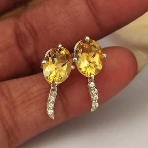 ต่างหูพลอยซิทรินวินเทจ 925 เงินสเตอร์ลิง พลอยประจำเดือนพฤศจิกายน เครื่องประดับหรูหรา ของขวัญสำหรับผู้หญิงและเด็กผู้หญิง - Product Image 3