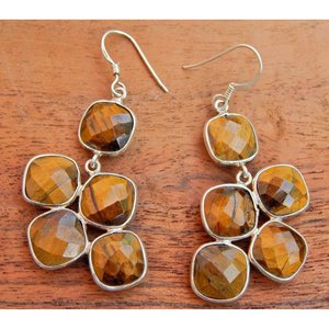 Boucles d'oreilles en pierres précieuses œil de tigre naturel faites à la main 925 bijoux en argent sterling cadeau à la mode pour les filles femmes oeil de tigre à facettes - Product Image 4