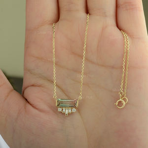 Collier pendentif en or massif 14K collier en diamant tourmaline pastèque pour femme productible en 10K/18K - Product Image 6