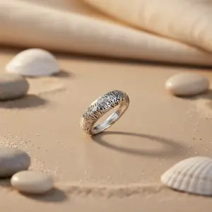 "925 Silver Hammered Resizable Wedding <b>Band</b> <b>Ring</b> for Women-Minimalist Religious Gift" - Product Image 2