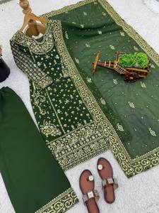 Ensemble haut et pantalon de style indien en faux georgette avec broderie de sequins, travail de broderie de sequins en faux georgette sur le dupatta - Product Image 4