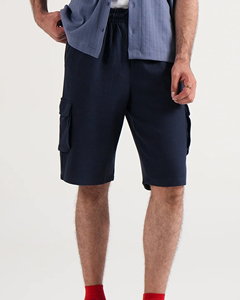 Short cargo décontracté bleu marine de haute qualité pour hommes Short bermuda unisexe en éponge française Short cargo style de rue à la mode - Product Image 5