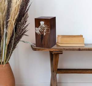 Rosewood <b>Urn</b> for Human Ashes - Cetlic cross And jesus Face Wooden Box - Personalized Cremation <b>Urn</b> for Ashes Handcrafted <b>Large</b> - Product Image 5