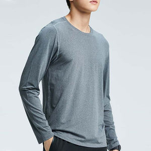 Camisetas de hombre cuello redondo algodón en blanco Camisetas Básicas de manga larga tela personalizada OEM bloque de color sólido camisetas de manga larga - Product Image 2