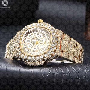 Charm Jewells Montre de luxe en cristal pour femme, analogique, à quartz, cadran carré en or jaune, 38 mm, style bijoux de mode - Product Image 1