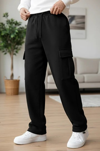 Streetwear Joggers con bolsillo para hombre Casual Sport Running Flare Stacked Cargo Pants 6 bolsillos de punto interior de lana cepillada - Product Image 6