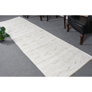 Chic Vintage Grande Surface Tapis Turc 3.1 X 11.1ft Doux Beige Tons Laine Seagrass Latex Rectangle Patchwork pour Couloir Chambre - Product Image 1