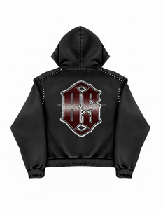 Premium thick <b>zipper</b> <b>hoodie</b> 420 GSM fleece fabric <b>black</b> winter <b>hoodie</b> with embroidery logo and stud details basics hoodies - Product Image 2