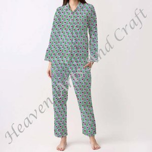 Conjunto de Pijamas de Algodón 100% para Mujer, Ropa de Dormir Suave para el Hogar, Conjunto de Pijamas de Primavera/Verano con Estampado Floral/Personajes/Letras/Estampado/Vacaciones/Árbol PJ065 - Product Image 6
