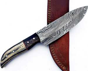 Couteau de chef en acier damas japonais forgé à la main personnalisé couteau de cuisine manche en bois Pakka avec gaine en cuir - Product Image 3