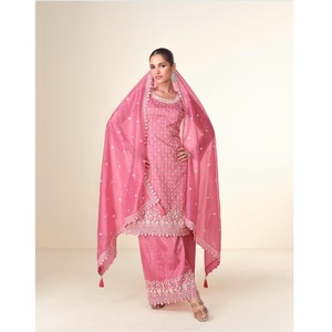 Hot Selling Stylish Premium Lehenga Choli Set <b>Tissue</b> Crush Kurti Palazzo Dupatta Embroidery Work for <b>Wedding</b> Parties Wholesale - Product Image 1