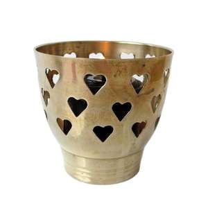 <b>Mid</b> <b>Century</b> Modern Gold Metal Brass Votive Holder Base Heart Punch Cutting Design Home <b>Table</b> Matte Candle Holder Set Other - Product Image 2