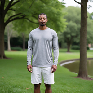 100% coton Polyester à manches longues t-shirt hommes été surdimensionné t-shirts hommes Jogging Fitness porter col rond t-shirt hommes - Product Image 4