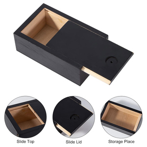 Caja de madera antigua negra de lujo con tapa deslizante Caja de almacenamiento de madera de pino para joyería Recuerdo del Tesoro Organizador vintage - Product Image 3