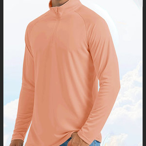 Polo para hombre, con cremallera de cuarto, cuello vuelto, manga larga, algodón, talla grande, ropa para exteriores, estilo informal, Polo de Color sólido para hombre - Product Image 3