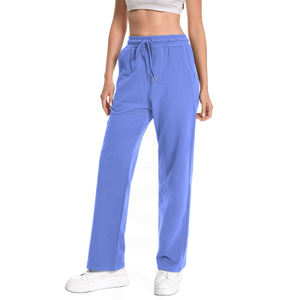 Pantalons de survêtement évasés respirants pour femmes en gros, tissu en coton doux, jambe large, vêtements décontractés, taille élastique - Product Image 1