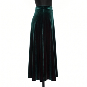 <b>Green</b> <b>Velvet</b> Midi <b>Skirt</b> High Waist A-Line Flare Woven Solid Color Women's <b>Skirt</b> for Casual Vintage Wear - Product Image 1