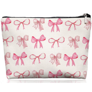 Bolsa de cosméticos de lona con estampado de lazo al por mayor, neceser con cremallera, bolsa de almacenamiento de joyas <span class=keywords><strong>para</strong></span> <span class=keywords><strong>mujer</strong></span>, organizador de viaje <span class=keywords><strong>para</strong></span> niñas - Product Image 5
