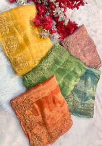 Tự thêu moti & đá làm việc đồng bằng & sang trọng nhìn mùa hè thoải mái một phút draped Saree thời trang với cùng một áo mảnh - Product Image 5