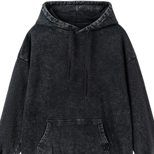 Charcoal <b>Black</b> Acid Washed Hoodie Oversized Pullover Vintage Texture Soft <b>Fleece</b> Streetwear Sweatshirt Winter Wear For Men Women - Product Image 2