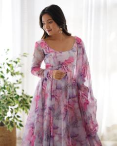 Beautiful Winter Gown with Dupatta Soft Organza Silk with Bordere <b>Gota</b> Patti Embroidery - Product Image 4