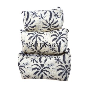 3-Piece 100% Cotton Zipper <b>Pouch</b> Set Quilted Thread for Bag Women Multipurpose Cosmetic Accessory Bag Bridal Gift Large - Product Image 1