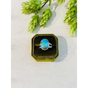 Anillo de Turquesa Kingman del Suroeste y Plata de Ley, Talla 10.75, con Engaste de Bisel Chapado en Oro Rosa y Oro de 18K sobre Acero Inoxidable, Regalo - Product Image 1