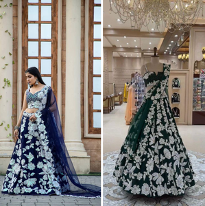 ชุดผ้าจอร์เจียเทียมสีฟ้ารอยัลดีไซน์เนอร์พร้อมการปักเลื่อมทำงานชุด lehenga choli สำหรับผู้หญิง - Product Image 6