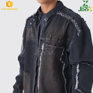 XL Oversized Breathable Winter Biker Jacket Finished Distressed Bold Vintage Look Rugged <b>Denim</b> Fleece <b>Material</b> Light OEM Service - Product Image 3