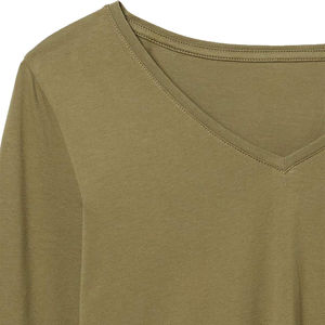 Camisetas Casuales de Manga Larga para Mujer, Cuello en V, 100% Algodón, Ecológicas, Antiarrugas, con Logotipo Personalizado, Ropa Deportiva - Product Image 5