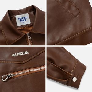 Chaqueta de moto unisex con cremallera Chaqueta de cuero de estilo vintage de moda Trajes de gran tamaño de moda para hombres - Product Image 5