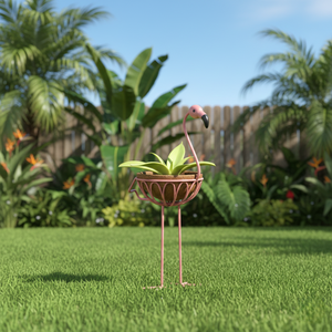 Support de plante en métal flamant rose, jardinière décorative avec pot en fibre de coco pour jardin extérieur, pelouse, patio, balcon, décoration intérieure - Product Image 3