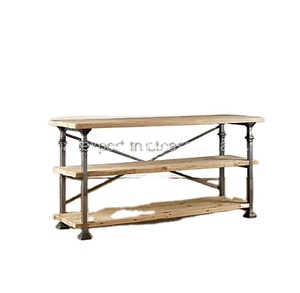 Table console de rangement en métal et en bois en fonte de style villa de ferme industrielle et vintage pour le salon - Product Image 1