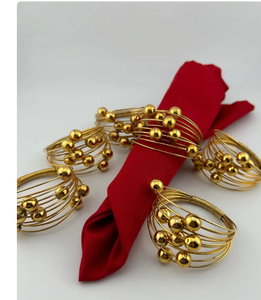 Lot de 6 ronds de serviette dorés avec perles dorées - Product Image 3