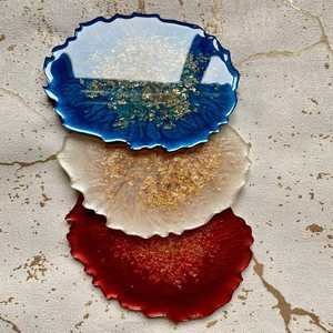 Ocean inspired resin coasters with golden highlights handmade epoxy mats ideal for coastal homes table decor and <b>gifts</b> - Product Image 2