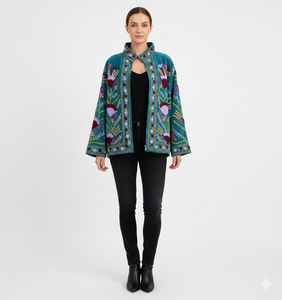 Veste en velours brodée à la main avec un motif floral, style décontracté, pour les occasions de fête ou un usage quotidien - Product Image 1