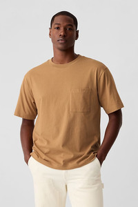 T-shirt à manches courtes en tricot marron camel 100% coton, coupe décontractée, doux, avec poche poitrine unique, infroissable, séchage rapide, intemporel, pour le quotidien - Product Image 2
