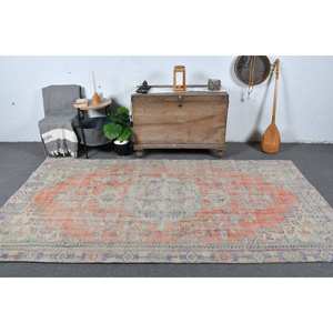 Vintage 5X9,3 pies naranja Beige lana tejido plano alfombra diseño de retazos turcos para la decoración de la sala de estar con respaldo de látex - Product Image 1