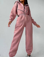 Ensemble combinaison décontractée à capuche et manches longues en molleton noir écologique taille haute respirant pour femme avec fermeture éclair, taille personnalisée