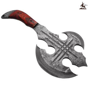Hacha de doble hoja de acero de Damasco hecha a mano, grado Industrial personalizado con mango de palisandro y Funda de cuero, regalo de caza - Product Image 2