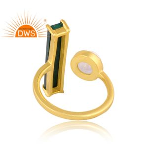 ที่ขายดีที่สุดเงินสเตอร์ลิง18พันชุบทอง Malachite และรุ้งดวงจันทร์หินพลอยแหวน Demi ผู้ผลิตเครื่องประดับปรับ - Product Image 4