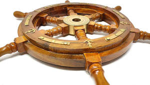 Polished Wooden & Brass Nautical Ship Wheel-Durable Wall Hanging Home Decor for <b>Boat</b> or Ship - Product Image 3