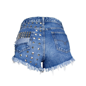 Shorts Vaqueros Largos de Cintura Alta para Mujer, Azul Sexy, de Algodón, con Logotipo Personalizado y Decoración de Botones, Servicio OEM de Moda - Product Image 5