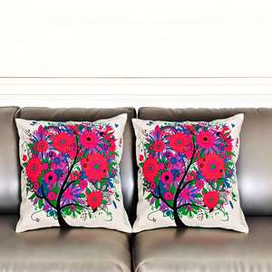 Fundas de Cojín Multicolor con Estampado Digital de Árbol Floral, 16x16, Hechas a Mano, para Sofá, Cama, Decorativas, para el Hogar - Product Image 1
