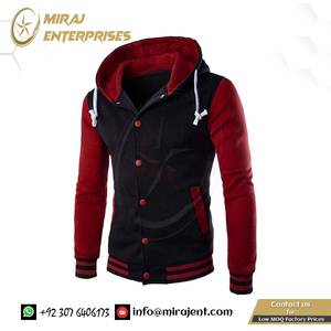 Sudaderas deportivas informales ajustadas con botones para hombre, chaqueta universitaria con capucha, chaqueta de béisbol de retazos de Color en contraste con bolsillo y cuello levantado - Product Image 2