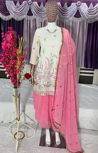 SOIRÉE GEORGETTE BRODERIE SÉQUENCE TRAVAIL TOP DHOTI AVEC DUPATTA BLANC - Product Image 3